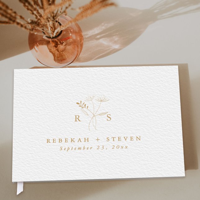 Einfache Goldfarbe | Botanica Monogram Wedding Gästebuch (Von Creator hochgeladen)