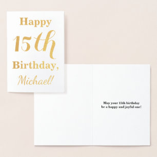 Einfache Goldfolie 15. Geburtstag + Individuelle N Folienkarte