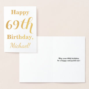 Einfache Goldfolie "HAPPY 69. GEBURTSTAG" + Name Folienkarte