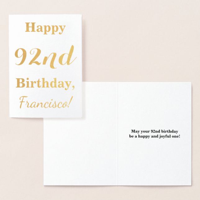 Einfache Goldfolie "HAPPY 92. BIRTHDAY" + Name Folienkarte (Anzeige)