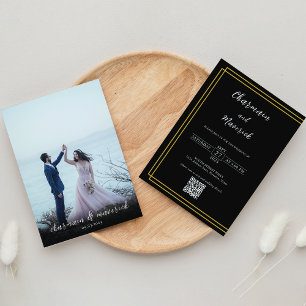 Einfache Goldgrenze formale Schwarz-Weiß-Hochzeit Einladung