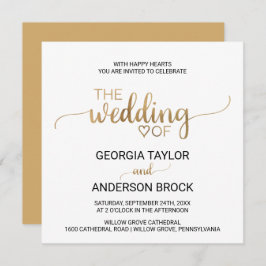 Einfache Goldkalligrafie-Hochzeit Einladung