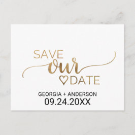 Einfache Goldkalligrafie-Hochzeit rettet das Datum Ankündigungspostkarte