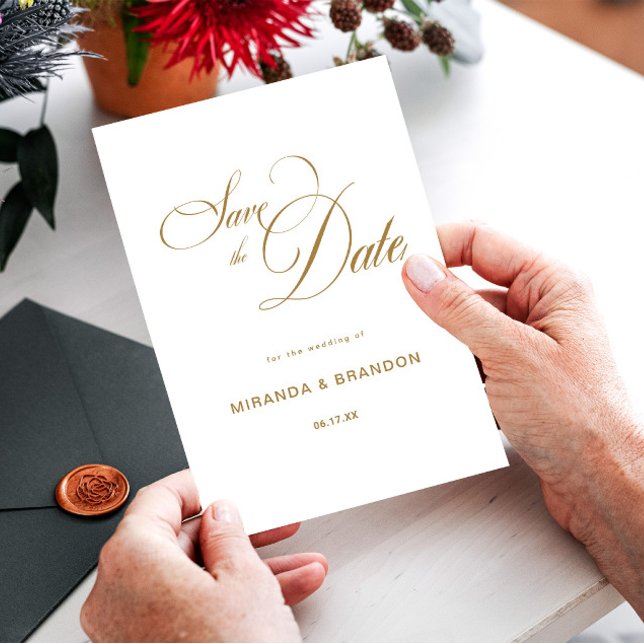 Einfache Goldkalligrafie-Hochzeit Save The Date (Von Creator hochgeladen)