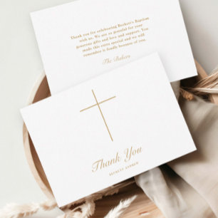 Einfache Goldkreuz-Schrift-Taufe Dankeskarte