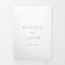 Einfache Goldkühne QR Code Moderne Hochzeit Dreifach Gefaltete Einladung