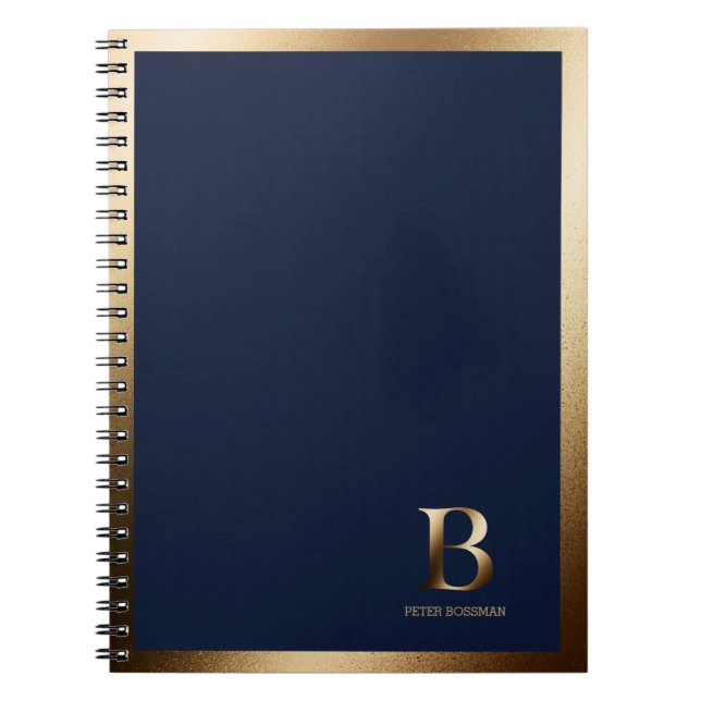Einfache Goldmonogramm | Navy Blue Notebook Notizblock (Vorderseite)