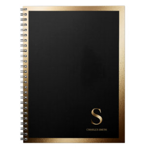 Einfache Goldmonogramm Schwarz Notizblock