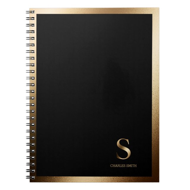 Einfache Goldmonogramm | Schwarz Notizblock (Vorderseite)