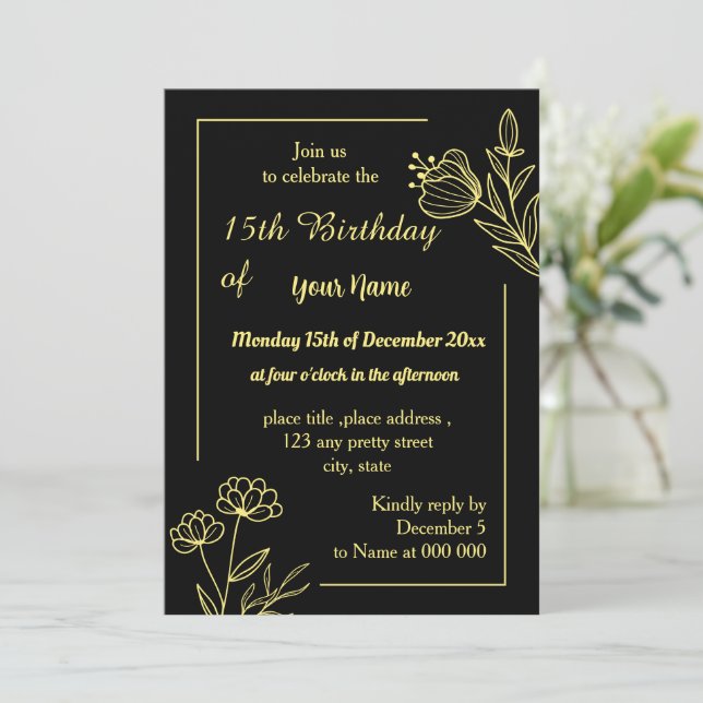 Einfache Goldschmetterlinge, schwarzer Geburtstag Einladung (Stehend Vorderseite)