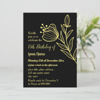 Einfache Goldschmetterlinge, schwarzer Geburtstag Einladung