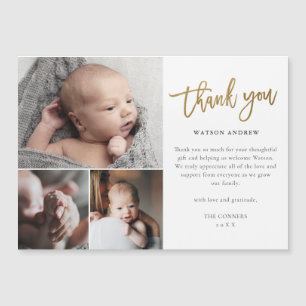 Einfache Goldschrift 3 Foto Baby-Dankeskarten Magnetkarte