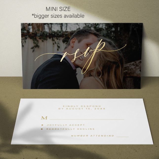 Einfache Goldschrift Moderne Hochzeit Foto RSVP Mitteilungskarte (Von Creator hochgeladen)