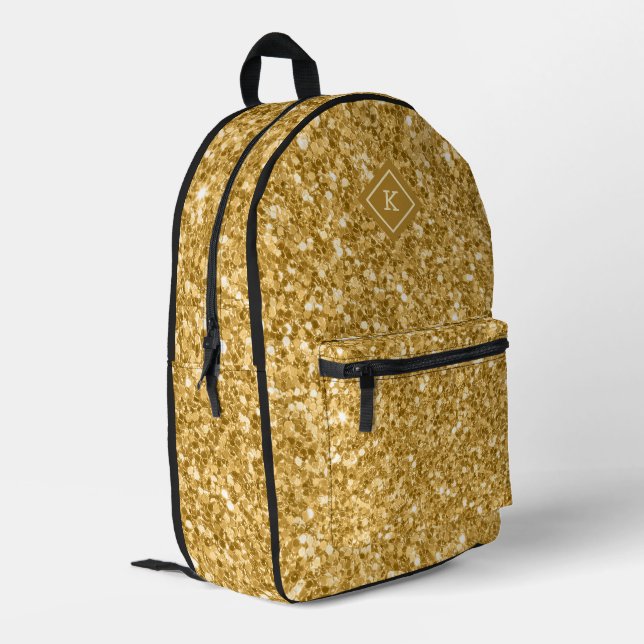 Einfache Goldtöne Glitzer Textur | Monogramm Bedruckter Rucksack (Rückseitige Ecke links)