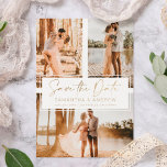 Einfache Goldumhüllung Save the Date 3 Foto<br><div class="desc">Laden Sie Ihre Fotos hoch. Versenden Sie Ihre Save the Date Karte mit diesem eleganten Imitat Gold Typografie auf einem weißen minimalistischen Hintergrund mit 3 Foto Gitter Collage.</div>