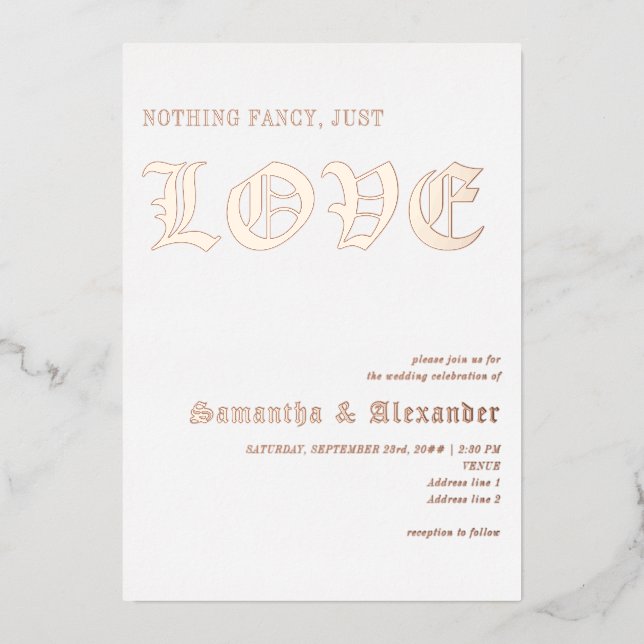 Einfache Gotik - nichts Extravagant nur Liebe Hoch Folieneinladung (Vorderseite)