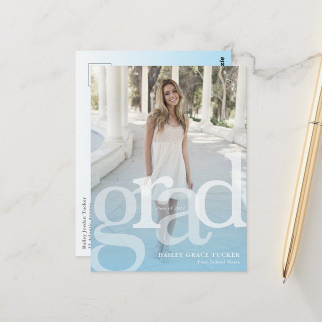 Einfache GRAD Light Blue Overlay JEDES JAHRES Absc Postkarte (Vorderseite/Rückseite Beispiel)