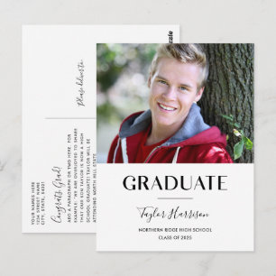 Einfache Graduate Black & White 2023 Abschluss Postkarte
