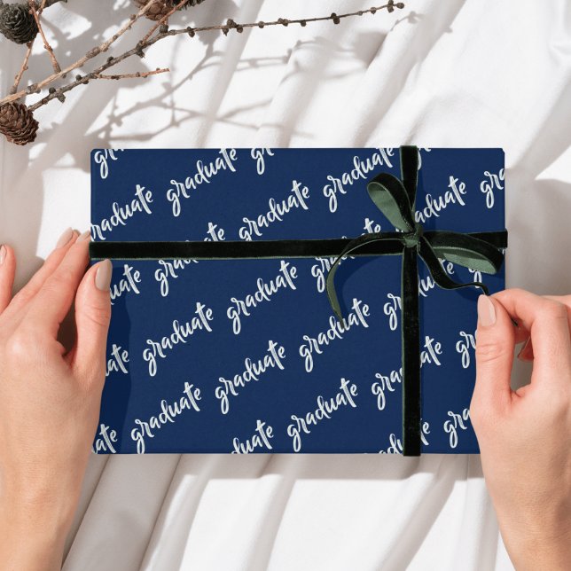 Einfache Graduate Blue and White Graduation Party Geschenkpapier (Simple Graduate Blue And White Graduation party Wrapping Paper)
