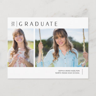 Einfache Graduate Moderner 2-Foto-Abschluss Postkarte
