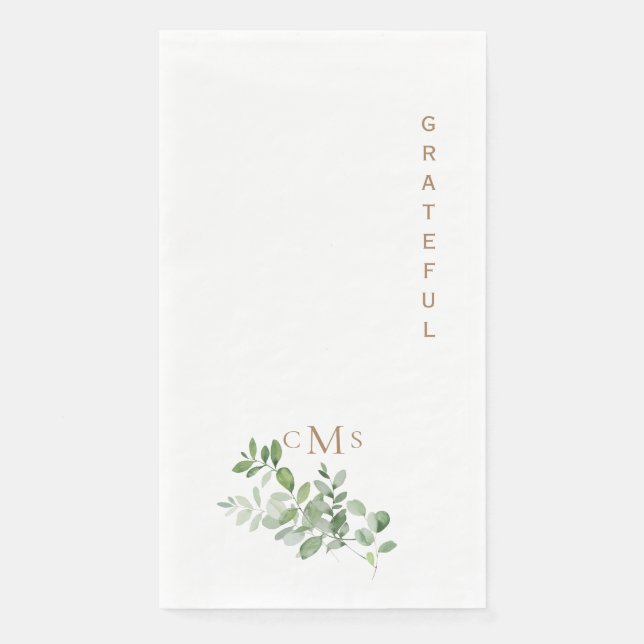 Einfache Grateful Gold Monogram Foliage Serviette (Vorderseite)