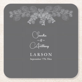 Einfache Grau-Line Art Eukalyptus Wedding Rechteckiger Pappuntersetzer