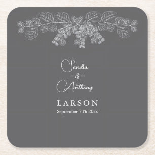 Einfache Grau-Line Art Eukalyptus Wedding Rechteckiger Pappuntersetzer