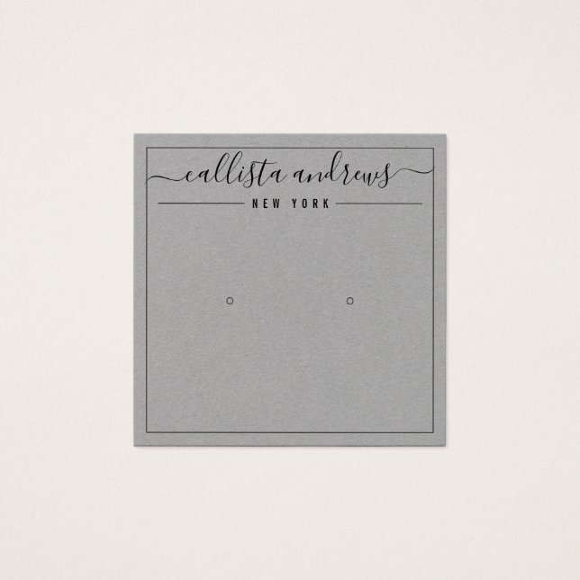 Einfache Grau-Papier-Cursive Ohrring-Display-Karte (Vorderseite)