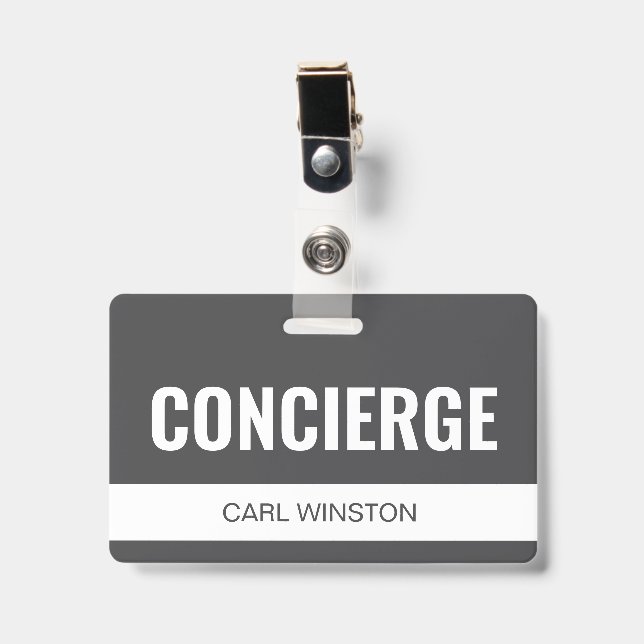 Einfache graue benutzerdefinierte Hotel-Concierge- Ausweis (Vorderseite mit Clip)
