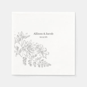 Einfache graue Blumenlinie Zeichnend Serviette