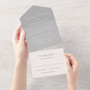 Einfache graue elegante Hochzeit All In One Einladung