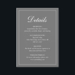 Einfache graue feierliche Hochzeit Begleitkarte<br><div class="desc">Traditionell grau / grau Hochzeitszimmerkarte mit einem einfachen Design mit "Details" in einer eleganten Kalligraphie innerhalb eines dünnen Randes. Die Vorlage ermöglicht Ihnen,  wichtige Informationen über Ihren besonderen Tag zu teilen. Dieses klassische Design ist perfekt für eine formelle Hochzeit.</div>
