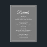 Einfache graue feierliche Hochzeit Begleitkarte<br><div class="desc">Traditionell grau / grau Hochzeitszimmerkarte mit einem einfachen Design mit "Details" in einer eleganten Kalligraphie innerhalb eines dünnen Randes. Die Vorlage ermöglicht Ihnen,  wichtige Informationen über Ihren besonderen Tag zu teilen. Dieses klassische Design ist perfekt für eine formelle Hochzeit.</div>