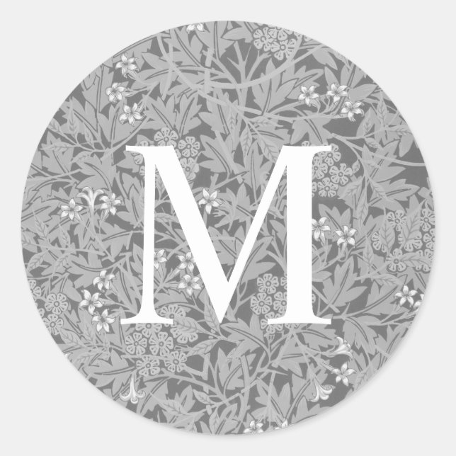 Einfache graue Floral Monogramm Runder Aufkleber (Vorderseite)