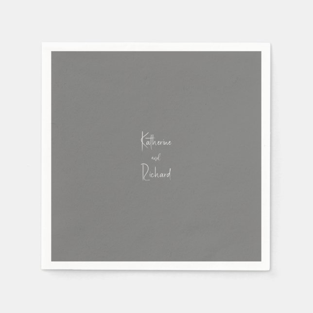 Einfache, graue, maßgeschneiderte Hochzeitscocktai Serviette (Vorderseite)