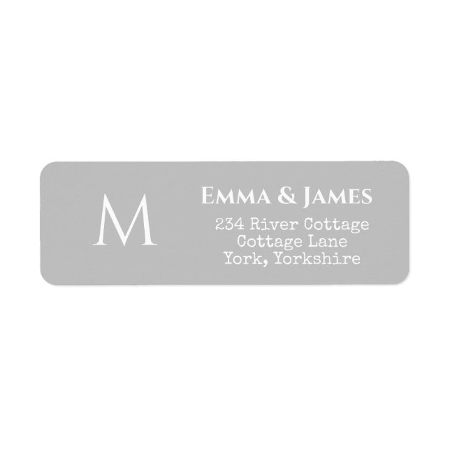 Einfache graue Monogram-Rücksendeadresse (Vorne)
