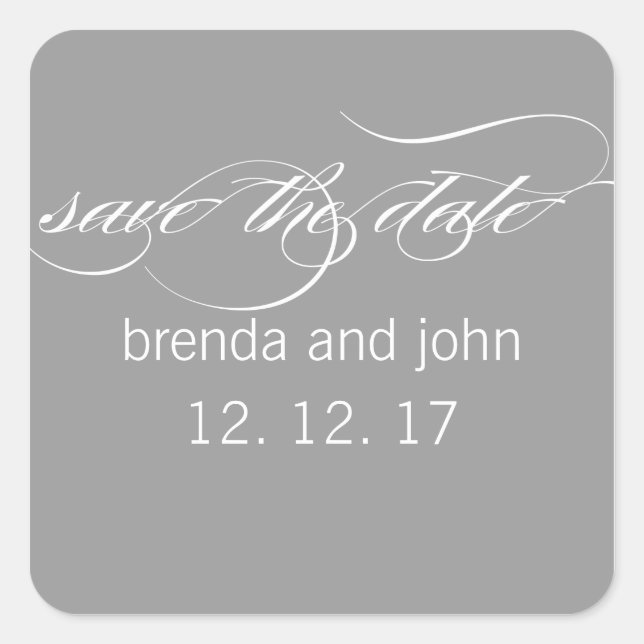 Einfache graue Save the Date-Hochzeitsticker Quadratischer Aufkleber (Vorderseite)