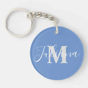 Einfache graue Schrift monogrammierte blaue Schlüs Schlüsselanhänger