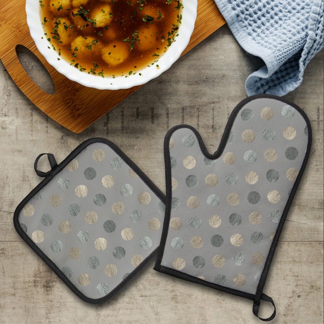 Einfache graue und silberne Polka Dots Modern & el Ofenhandschuh & Topflappen-Set (Von Creator hochgeladen)