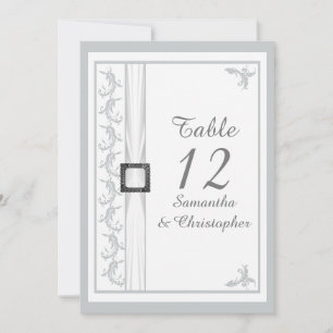 Einfache graue und weiße Damast-Hochzeitstisch-Num Einladung