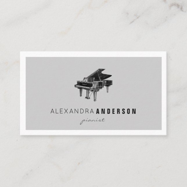 Einfache Graue Vintage Piano Pianist Business Card Visitenkarte (Vorderseite)