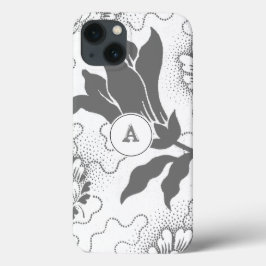 Einfache, graue, weiße Blütendrucke mit Monogramm Case-Mate iPhone Hülle