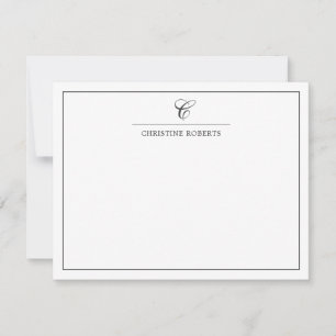Einfache graue weiße, elegante Script Monogram Mitteilungskarte