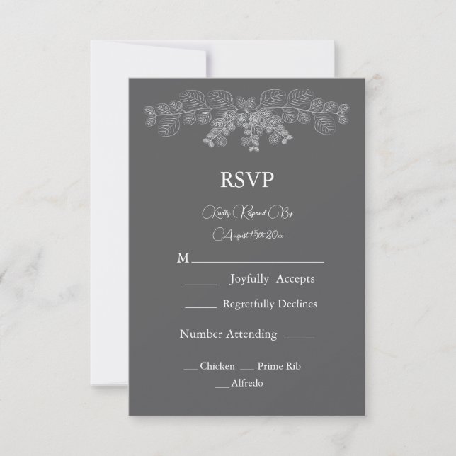 Einfache Gray Eukalyptus Line Art Wedding RSVP Karte (Vorderseite)