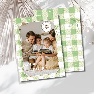 Einfache Green Gingham Kariert Holiday Card Feiertagskarte