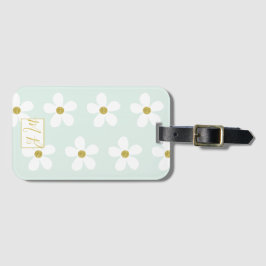 Einfache Green White Daisy Gold Monogram Travel Gepäckanhänger