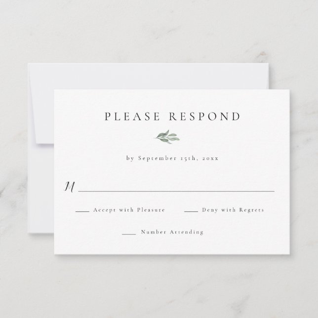 Einfache Greenery Wedding RSVP Response Cards Karte (Vorderseite)