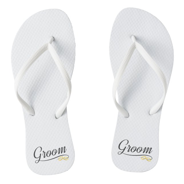 Einfache Groom Floral Hochzeitskalligraphie Flip F Flip Flops (Fußbett)