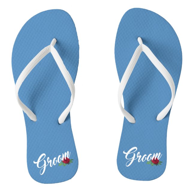 Einfache Groom Floral Hochzeitskalligraphie Flip F Flip Flops (Fußbett)