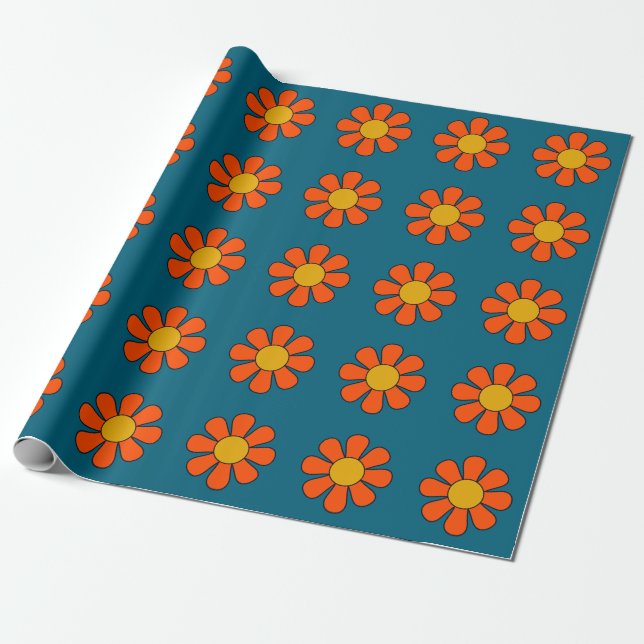 Einfache Groovy Retro Moderner 60er 70er Blume Mus Geschenkpapier (Ungerollt)